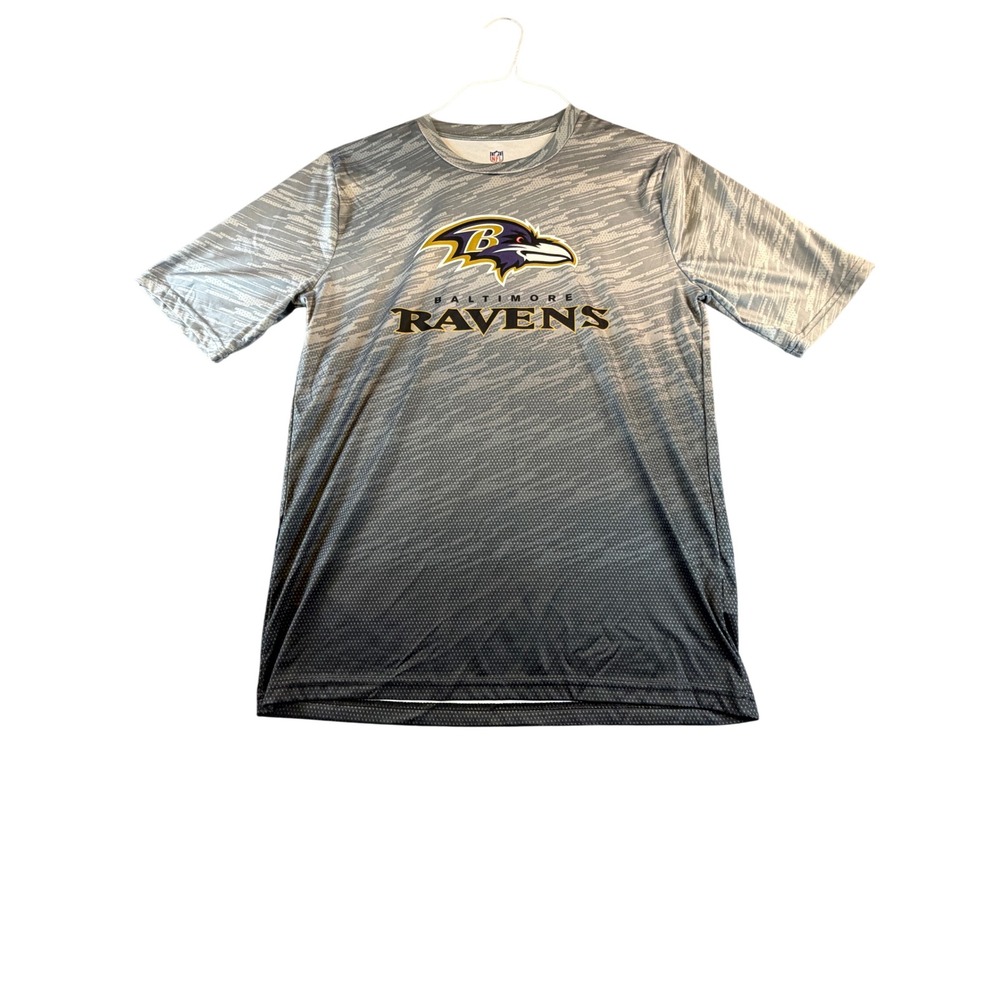NFL Baltimore Ravens Youth XL 18/20 Grey Gradient Performance T-Shirt Logo Tee
